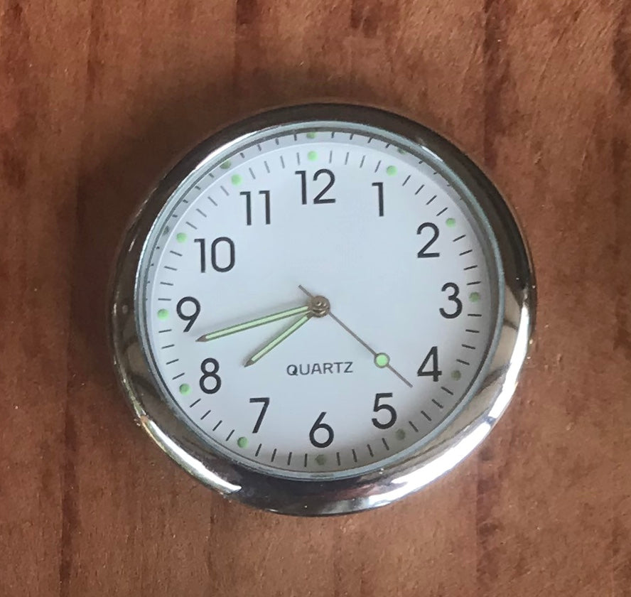 Handmade miniature clock in yew in unique design and choice of clock face colours