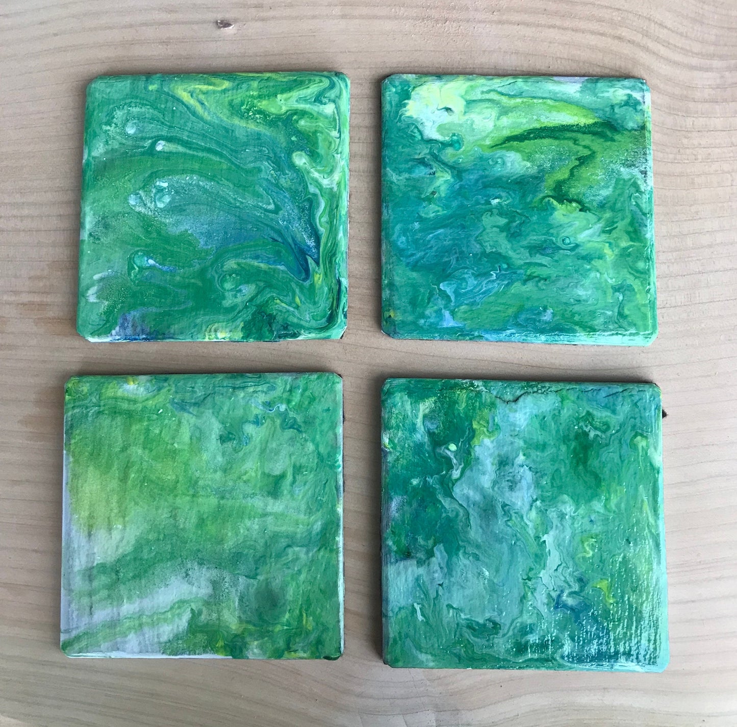 Dutch Pour fluid acrylic art on reclaimed slate base coasters, finished with heat resistant food safe lacquer and felt base, Various colour