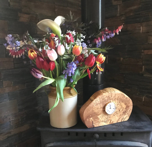 Handmade Spalted Beech clock in unique design.