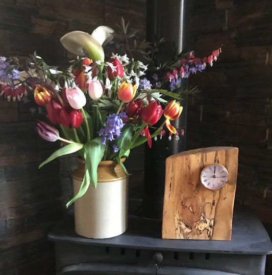 Handmade Spalted Beech clock in unique design.