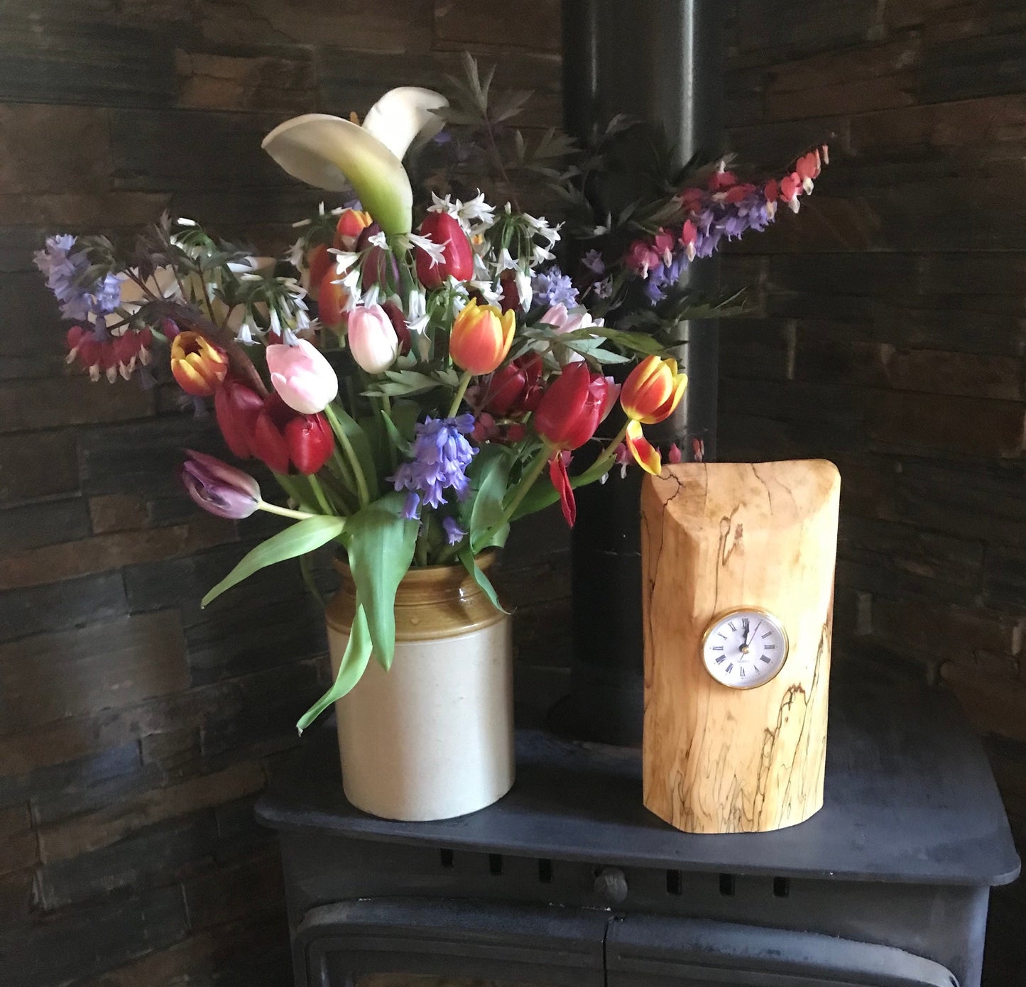 Handmade Spalted Beech clock in unique design.