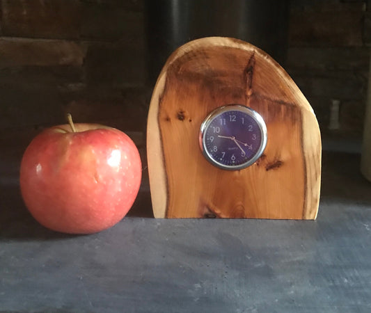 Handmade miniature clock in yew in unique design