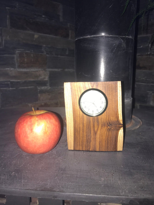 Handmade miniature clock made from laburnum in a unique design