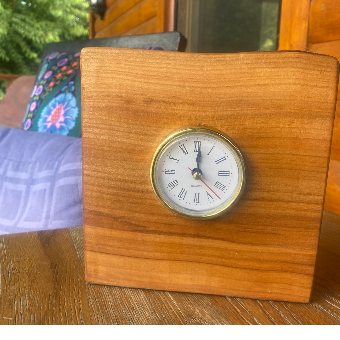 Handmade Applewood clock in unique design one of a kind
